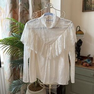 Per Una Cream Lace Blouse with Ruffle Detail